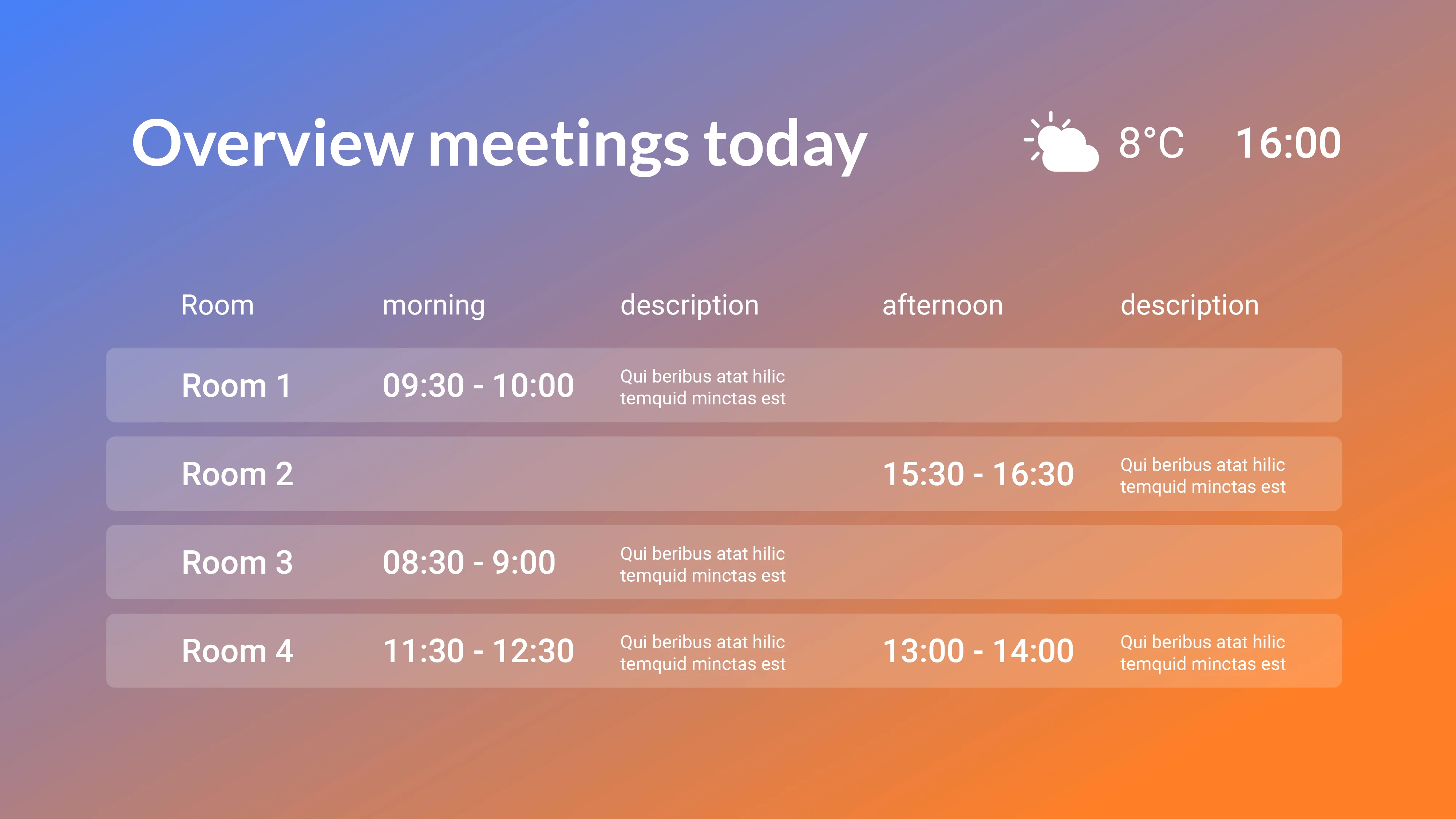 Digital signage template — vergaderruimtes